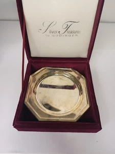 Godinger Silver Art Co Set/6 SilverPlate Coasters w/Deep Red Velvet Box Octagon - Picture 1 of 6
