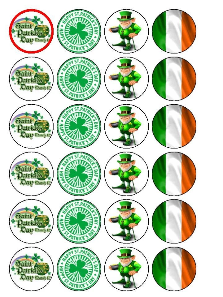 24 tapas para pasteles comestibles de papel de arroz premium precortado para el día de San Patricio mezcla de 1,5"  Foto 1 de 1