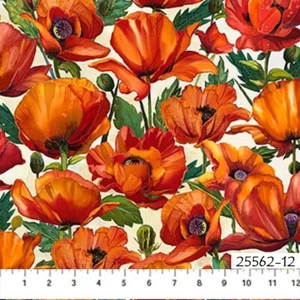 Charisma Poppies Cotton Quilt fabric Northcott 25562-12 Large Poppy on Cream - Picture 1 of 12