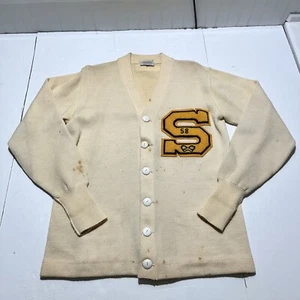 Vintage Letterman Runner Varsity Sweater Mens L 50’s Cardigan Button Dehen Wool - Picture 1 of 20