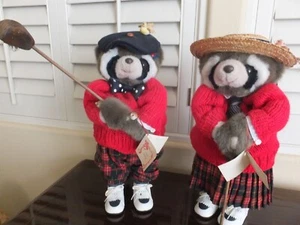 Apple Whimsey - Mr. & Mrs. Bunker - Raccoon Golfing Pair - Picture 1 of 8