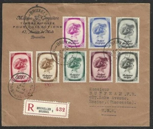 BELGIUM 1938 Prince Albert Set FDC Sc#B225-232, Mi#489-496 to Racine Wisconsin - Picture 1 of 2