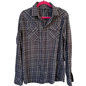DIESEL Flannel Shirt Mens XL Grey Plaid Pearl Snap Long Sleeve Western Grunge - Picture 1 of 7