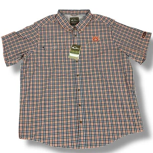 New Men's Drake Auburn University Navy & Orange Plaid Wingshooter's SS Shirt 2XL - Picture 1 of 6