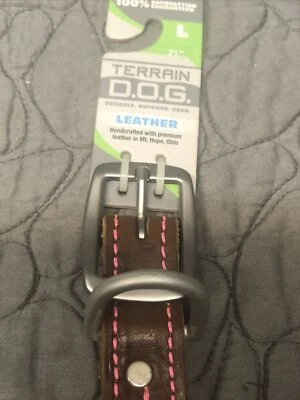 Cuello de cuero marrón 21" con costuras rosas-artesanía EE. UU.-1" ANCHO~ANILLO D~GRANDE Foto 1 de 4