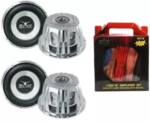 2 x Absolute ST-1500 2000W 10" Dual 4-Ohm Car Subwoofer + 8 Gauge Amp Kit - Picture 1 of 5