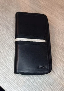 BALLY Zip Around Wallet Men’s Stripe Wallet Black Leather AUTHENTIC - Picture 1 of 13