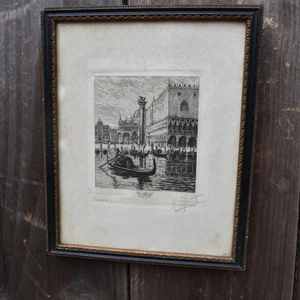 Antique Kalle Atuttri Havas Doge's Palace Venice Etching Print Picture Signed - Picture 1 of 6
