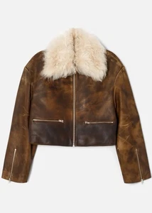 Re/Done Distressed Aviator Shearling Jacket Brown Size XS BNWT - Picture 1 of 14