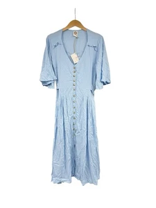 ELF Made by Hand in Bali Lola Button Up Cottagecore Midi Dress Soft Blue Size L - Picture 1 of 7