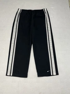 Nike Black Track Pants Vertical White Stripes Joggers Drawstring Youths M 16-18 - Picture 1 of 24