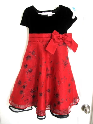 Girls Xmas Black Velvet & Red Satin Dress - Size 6 - Blueberi - Image 1 of 2