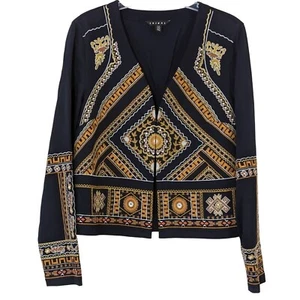 Tribal Langarm Bestickt Bohemian Gold Gelb Braun Schwarz Damen Blazer M - Bild 1 von 10