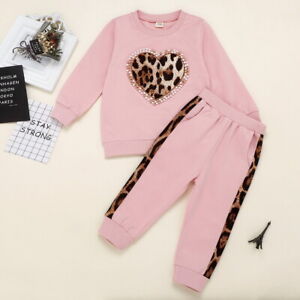 New Toddler Kids Baby Girls Clothes Leopard Tops Pants Outfits Set Tracksuit