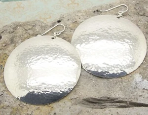 Pendientes de disco grande martillados de plata de ley 925 pendientes circulares redondos regalo - Imagen 1 de 8