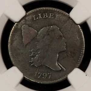 1797 1/2c Liberty Cap Half Cent Plain Edge 1 Above 1 - NGC Fine Dets- B3743 - Picture 1 of 6