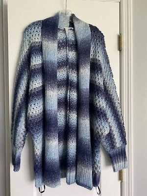 BCBG Cárdigan Suéteres Azul Blanco Combo Cárdigan - S Tejido Boho De Gran Tamaño Foto 1 de 4