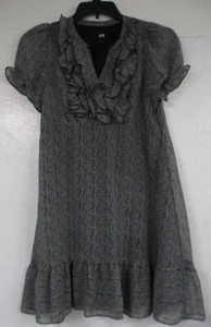 Girl Youth Size S Dress V neck BLack w/ White Dots H&M brand Polyester w/liner - Picture 1 of 6