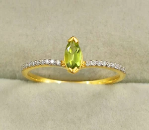 Tiny Diamond Ring Peridot Gemstone Engagement Ring 925 Sterling Silver Ring - Picture 1 of 10