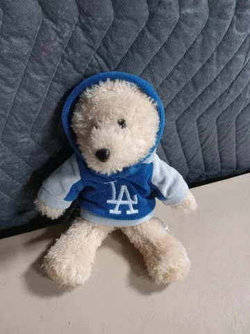 Plush Fuzzy 8" LA DODGERS Bear Wearing Blue/Gray LA Hoodie OBO Cover