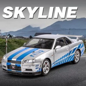 1:24 Gtr R34 Skyline Fast & Furious Alloy Car Model Light Toy Collectibles - Picture 1 of 14