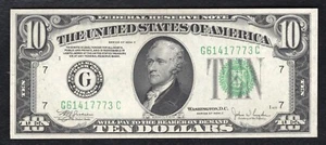 1934-C $10 TEN DOLLARS FRN FEDERAL RESERVE NOTE CHICAGO, IL ABOUT UNCIRCULATED - Picture 1 of 2