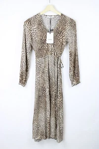 Abito Rose ZAPA Donna US 4 Midi Avvolgente Stampato Leopardo Manica Lunga - Foto 1 di 6