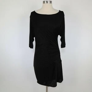 Black Halo Bodycon Dress M Medium Black Short 3/4 Sleeve Ruched Jersey Party - Picture 1 of 9