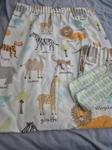 Kids safari themed used curtains 66x53 multicolored with tiebacks - Picture 1 of 12