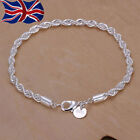 925 Sterling Silver Twisted Rope Bracelet 3mm Chain Link Fancy UK Seller