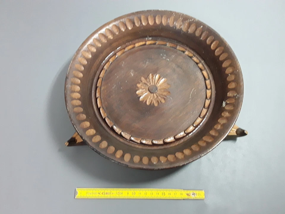 ancienne Coupe fruit en bois pieds sabots vintage french antique bretagne - Photo 1/1