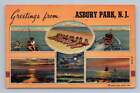 Greetings From Asbury Park New Jersey Shore Vintage Linen Bathing Pinup Girls