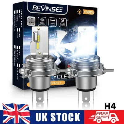 2x H4 HS1 9003 LED Motorcycle Headlight Bulbs Hi/Low Beam 6000K White AC/DC 12V - Image 1 of 4