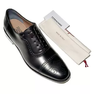 Ferragamo LANNON schwarz Leder Kappe Zehe Brogue Gancini Oxford Herren elegante Schuhe - Bild 1 von 7