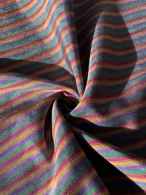 Multi Color Pin Striped Pattern Moiré Fabric By 2 Yards – Luxurious Silk. - Image 1 of 4