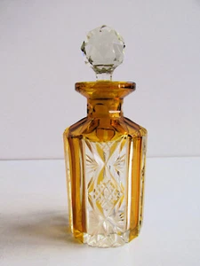 Antique Czech/Bohemian Art Deco Amber/Clear Crystal PERFUME BOTTLE 1920s #2 - Picture 1 of 11