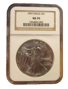 1997 NGC MS 70 American Silver Eagle Perfect Key Date Vintage Label - Picture 1 of 15