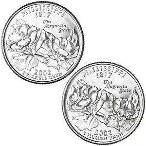 2002 P & D Mississippi State Quarter Choice Uncirculated US Mint 2 Coin Set - Picture 1 of 3