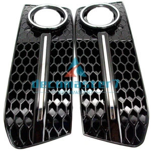 GLOSSY BLACK/CHROME BUMPER FOG LIGHT LAMP GRILLE COVER FOR AUDI 2009-2012 A4 B8 - Picture 1 of 4