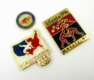 1996 Atlanta Olympics USA NOC Olympic Wrestling Team Set of 3 Pins Badges