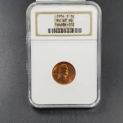 1954 S Lincoln Penny Coin NGC MS67 RED LAST YEAR OF San Francisco WHEAT CENT - Image 1 of 4