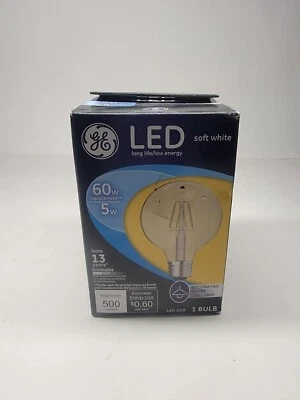 GE Decorative Globe Clear LED 5W (60W) Soft White Dimmable 13 Yr Light Bulb NEW - Image 1 of 2