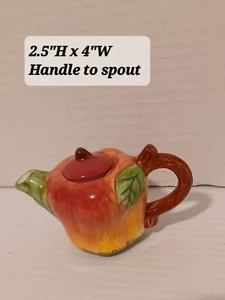 Miniature Ceramic Apple Shaped Tea Pot w/Lid and Handle - 2.5"H - Picture 1 of 12