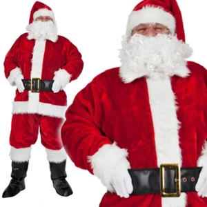 Mens Deluxe Luxury Santa Claus Father Christmas Suit Fancy Dress Costume 8 Piece - Picture 1 of 3