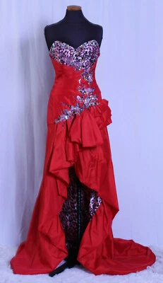 VESTIDO FORMAL PRECIOSO FORMALS ROJO ROSA LEOPARDO GEMAS LENTEJUELAS ALTO BAJO GRADUACIÓN 6 Foto 1 de 3