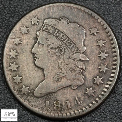 1814 S-294 Crosslet 4 Classic Head Copper Large Cent 1C - Cleaned - Image 1 of 2