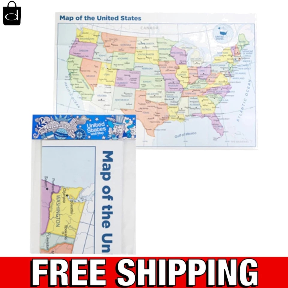 Wall Map Of The United States USA Road Travel Maps City Name US Poster 40" x 28 - Image 1 of 4