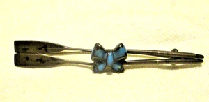 Antike blaue Emaille Schleife Akzent Pin Paddel Handarbeit Vintage - Bild 1 von 8