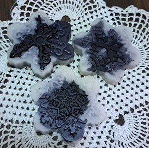 3-2.75" PRIM FARMHOUSE BLACK/WHITE/GRAY BEESWAX SNOWFLAKE XMAS BOWL FILLERS #2 - Picture 1 of 1