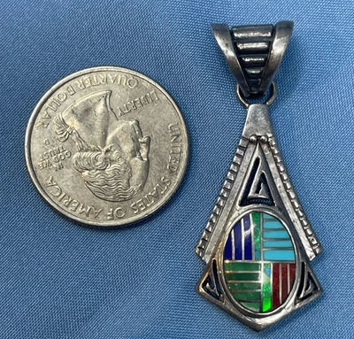 Incrustación estilo Zuni pentant plata esterlina turquesa lapislázuli coral ópalo malaquita Foto 1 de 3